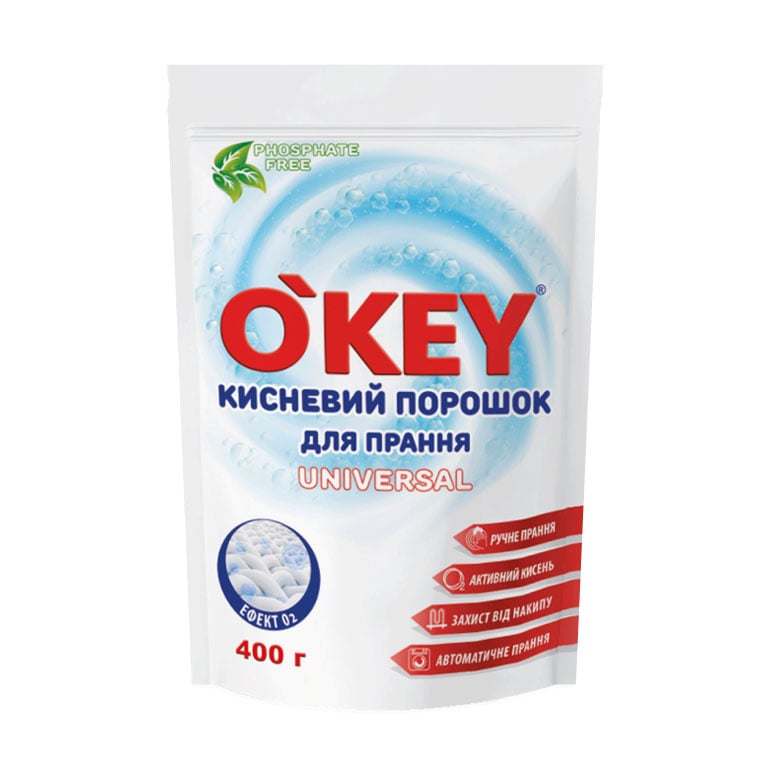 Кисневий порошок для прання O'key Universal, 400 г (дой-пак)